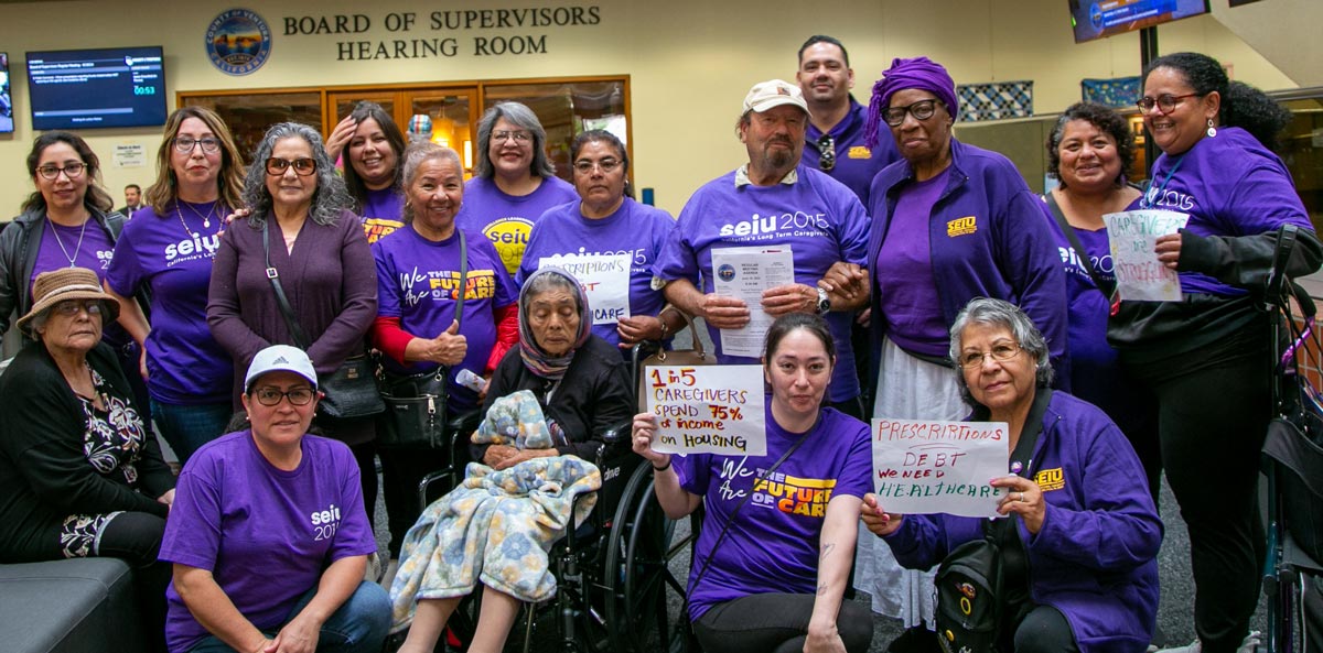 Ventura home care workers inside Board of Supervisors Hearing Room